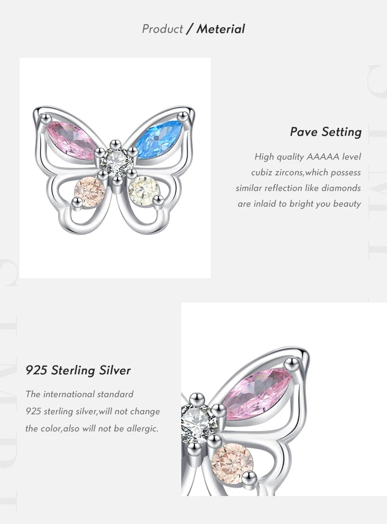 Colorful Butterfly Sterling Silver Stud Earrings
