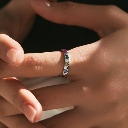 Rainbow Heart Sterling Silver Band Ring