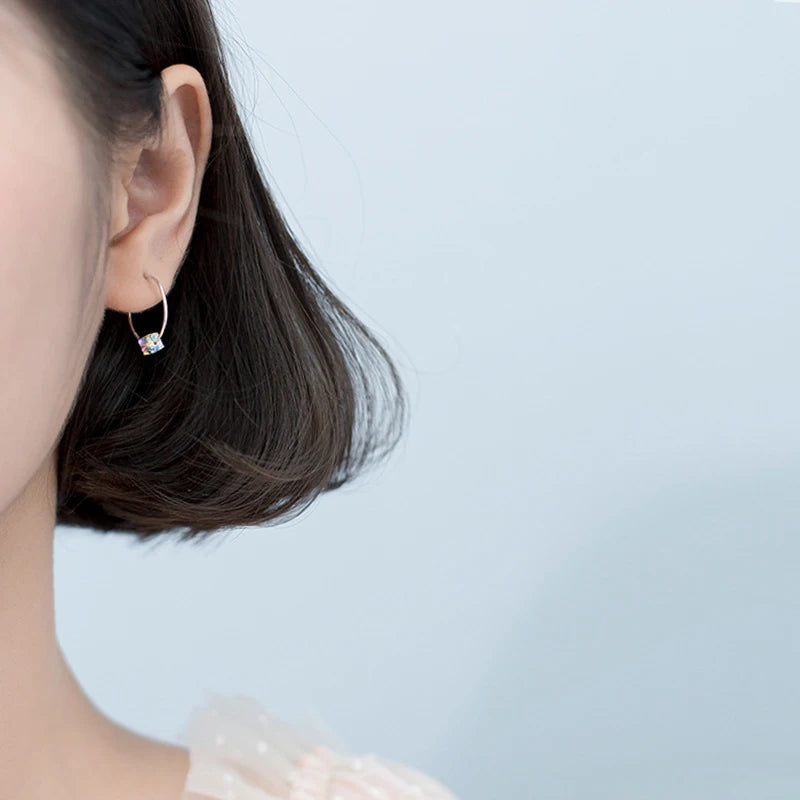 Rainbow Crystal Sterling Silver Hoop Earrings