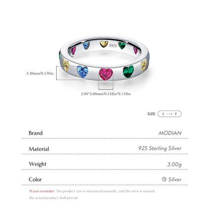 Rainbow Heart Sterling Silver Band Ring