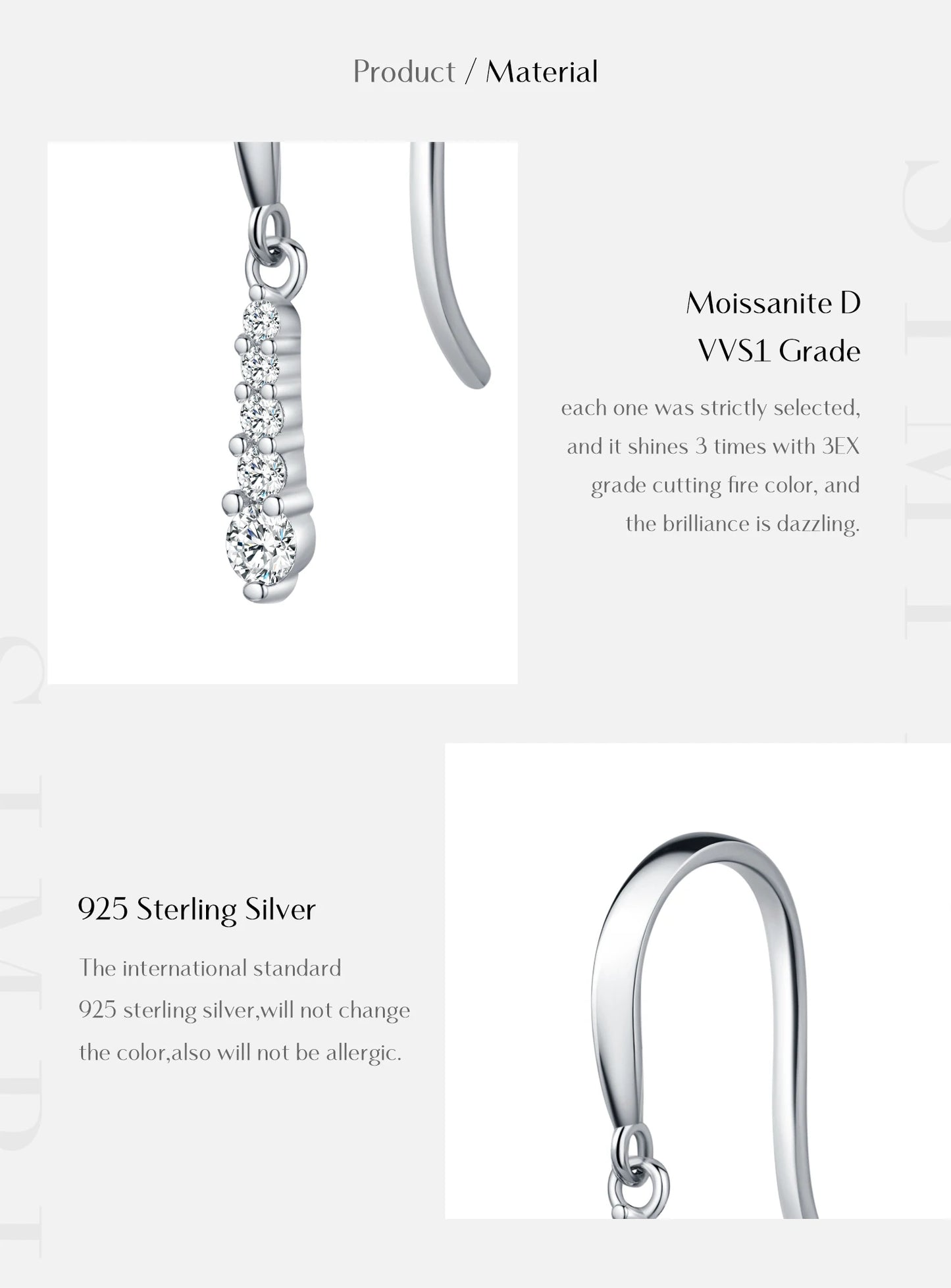 Graduated Moissanite Sterling Silver Drop Earrings