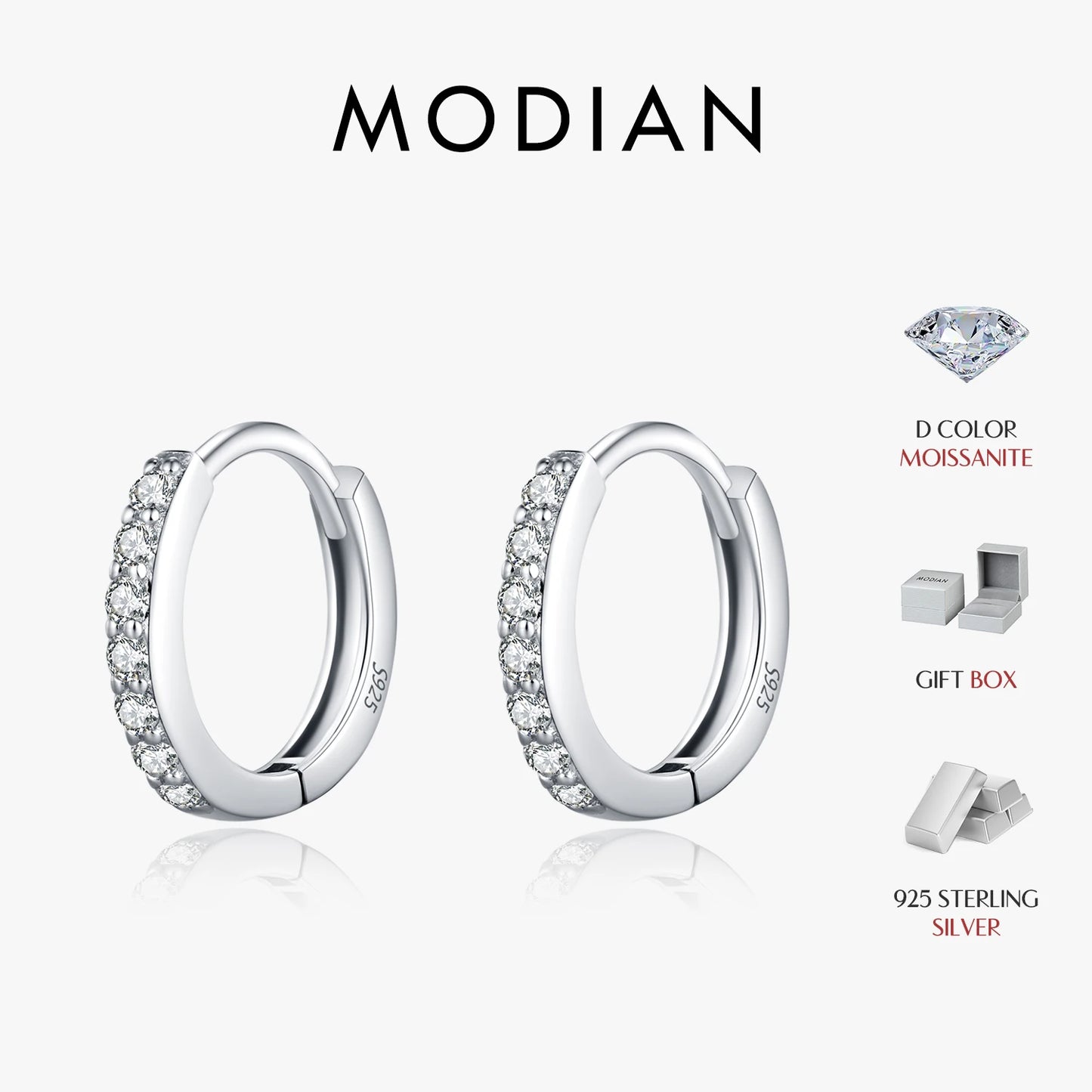Moissanite Pavé Sterling Silver Hoop Earrings