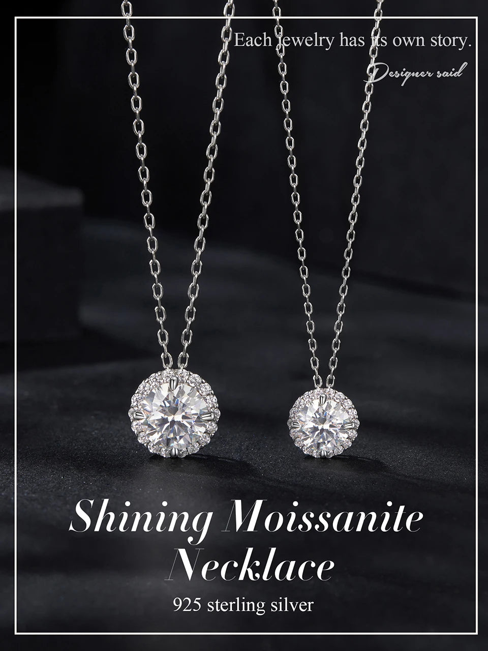 Halo Moissanite Sterling Silver Pendant Necklace