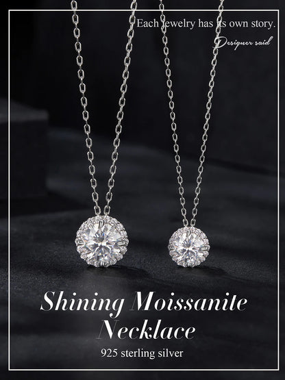 Halo Moissanite Sterling Silver Pendant Necklace