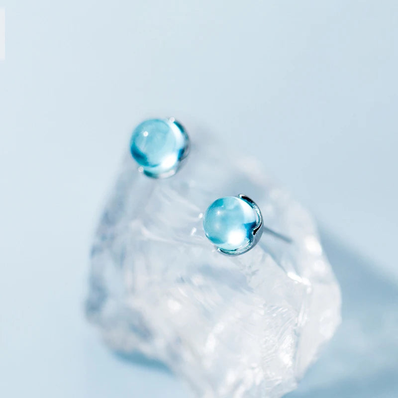 Sky Blue Crystal Sterling Silver Stud Earrings