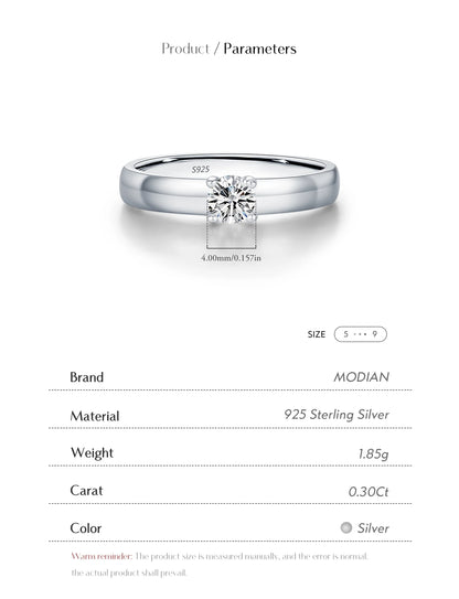 Classic Round Moissanite Sterling Silver Ring