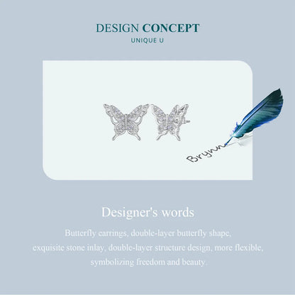 Opal-Style Butterfly Sterling Silver Stud Earrings