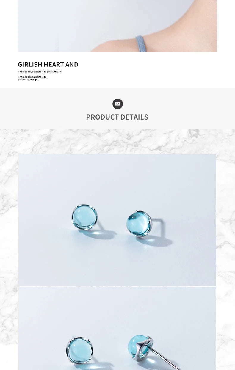 Sky Blue Crystal Sterling Silver Stud Earrings