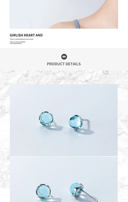 Sky Blue Crystal Sterling Silver Stud Earrings