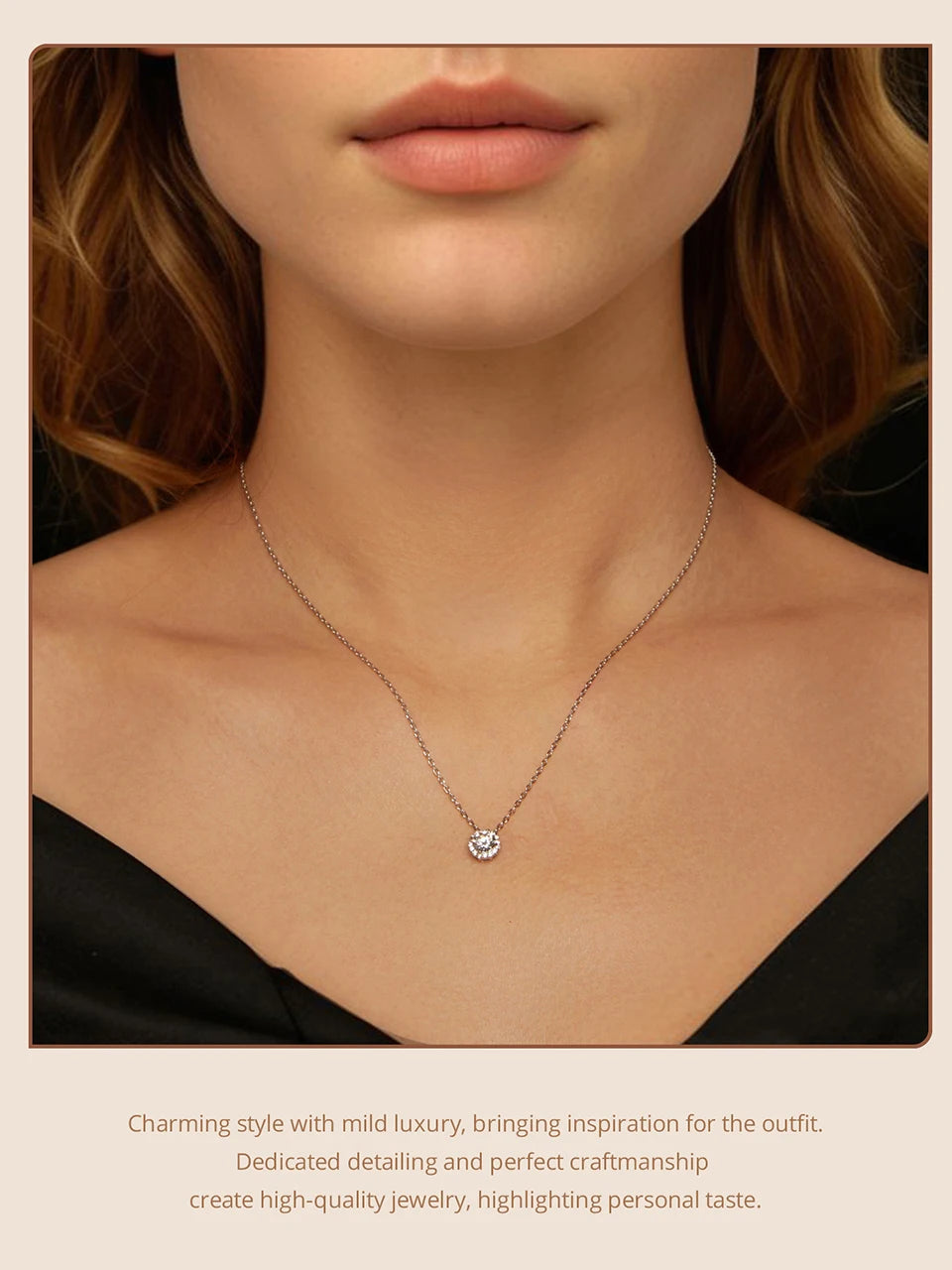Halo Moissanite Sterling Silver Pendant Necklace
