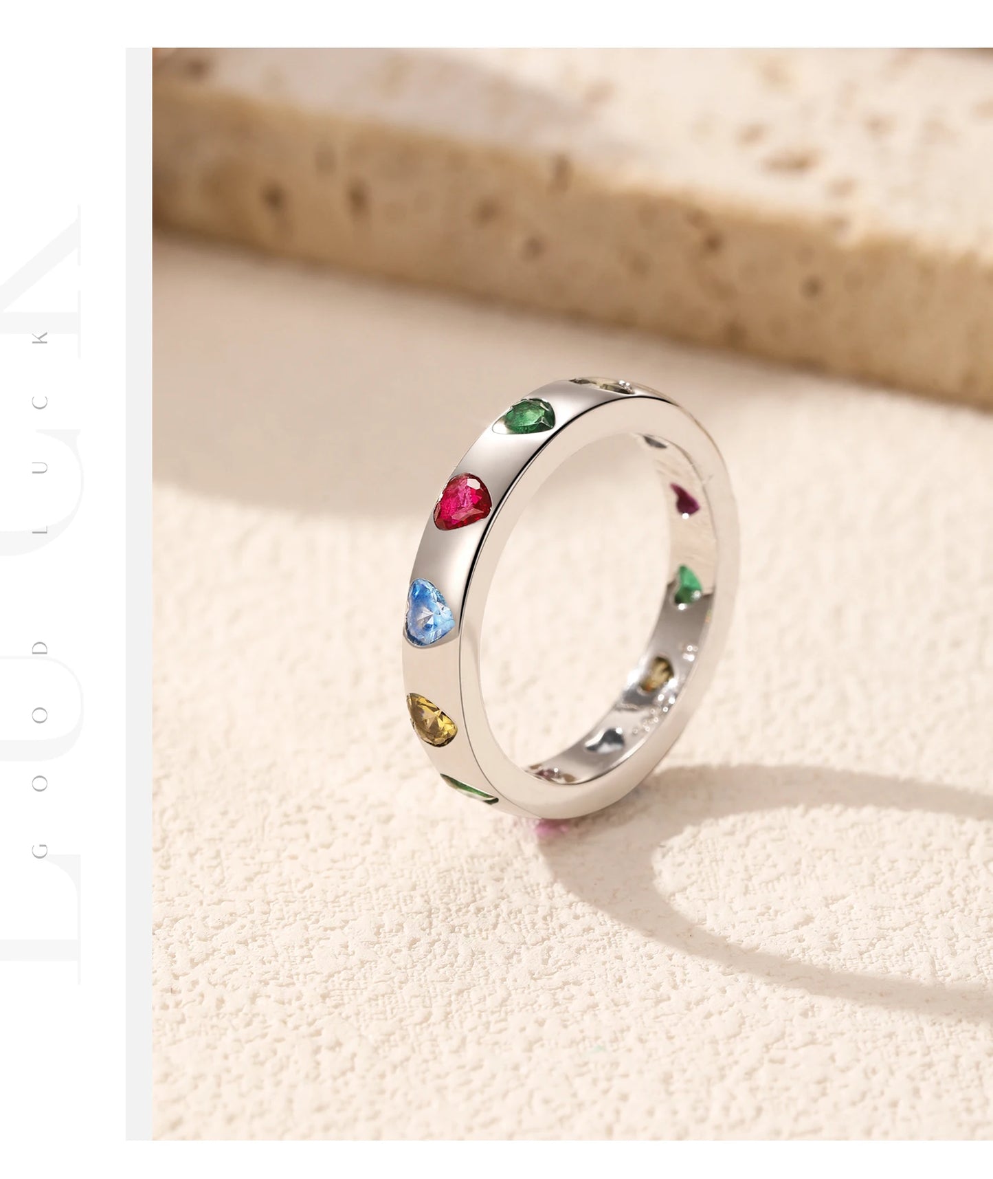 Rainbow Heart Sterling Silver Band Ring
