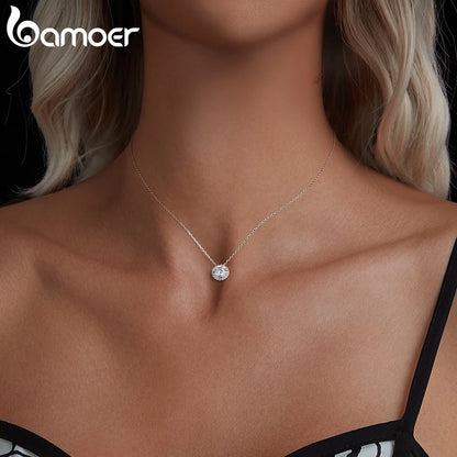 Halo Moissanite Sterling Silver Pendant Necklace