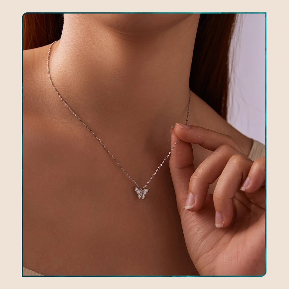 Moissanite Butterfly Sterling Silver Pendant Necklace