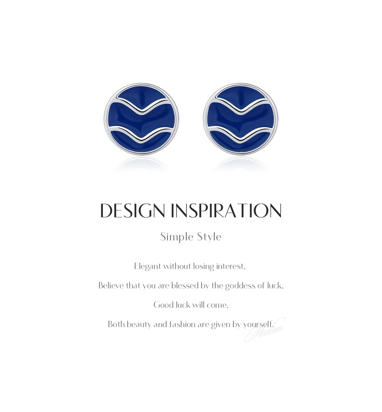 Blue Enamel Ripple Sterling Silver Stud Earrings