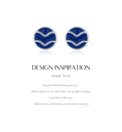 Blue Enamel Ripple Sterling Silver Stud Earrings