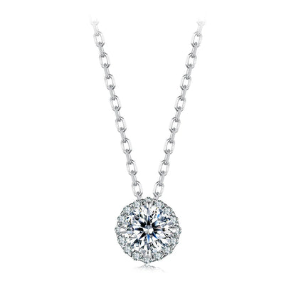 Halo Moissanite Sterling Silver Pendant Necklace
