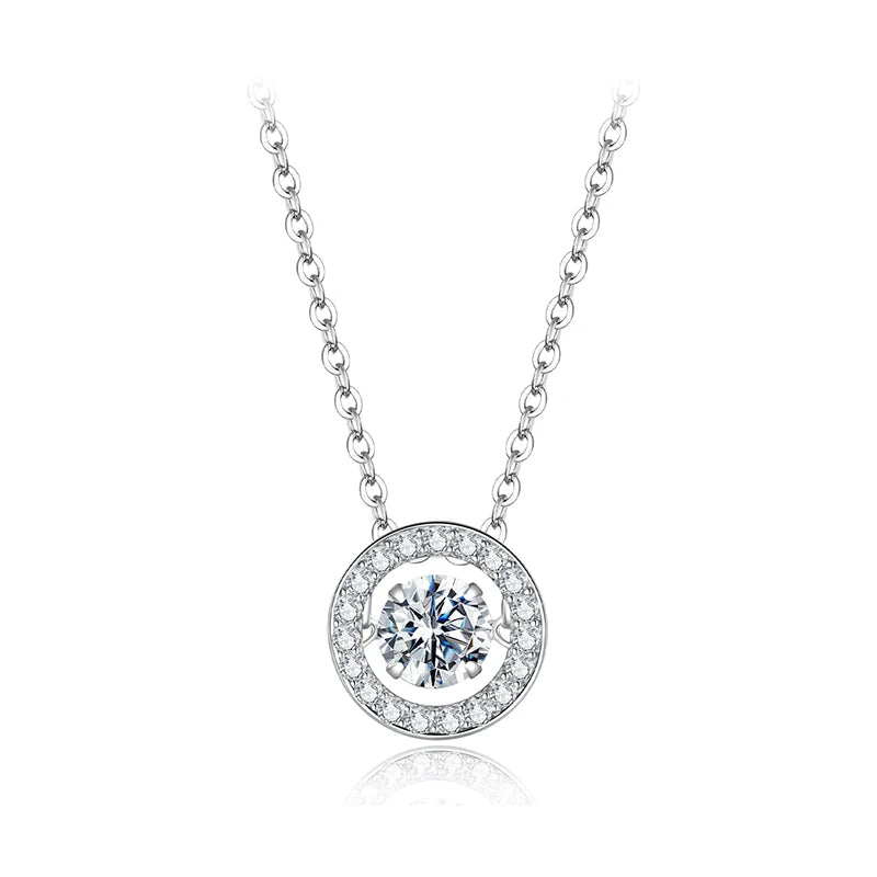 Dancing Halo Moissanite Sterling Silver Necklace