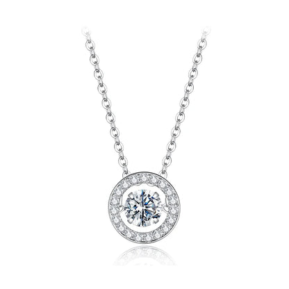 Dancing Halo Moissanite Sterling Silver Necklace
