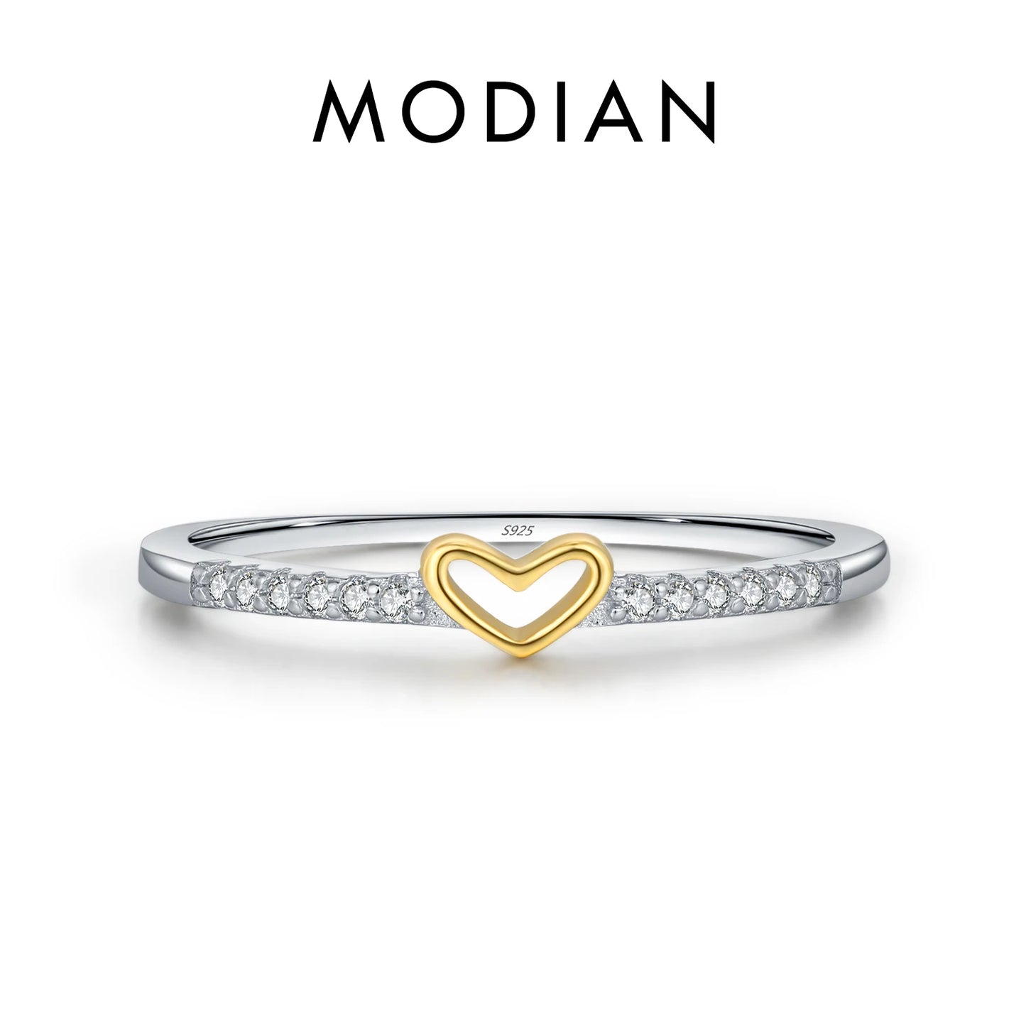 Gold-Tone Heart Pavé Sterling Silver Ring