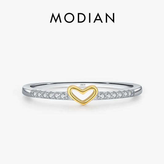 Gold-Tone Heart Pavé Sterling Silver Ring