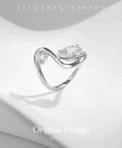 Sculptural Teardrop Zircon Sterling Silver Ring