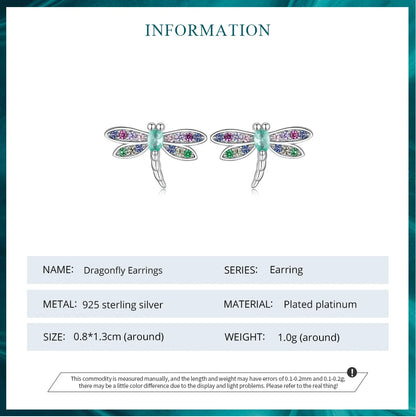 Colorful Dragonfly Sterling Silver Stud Earrings