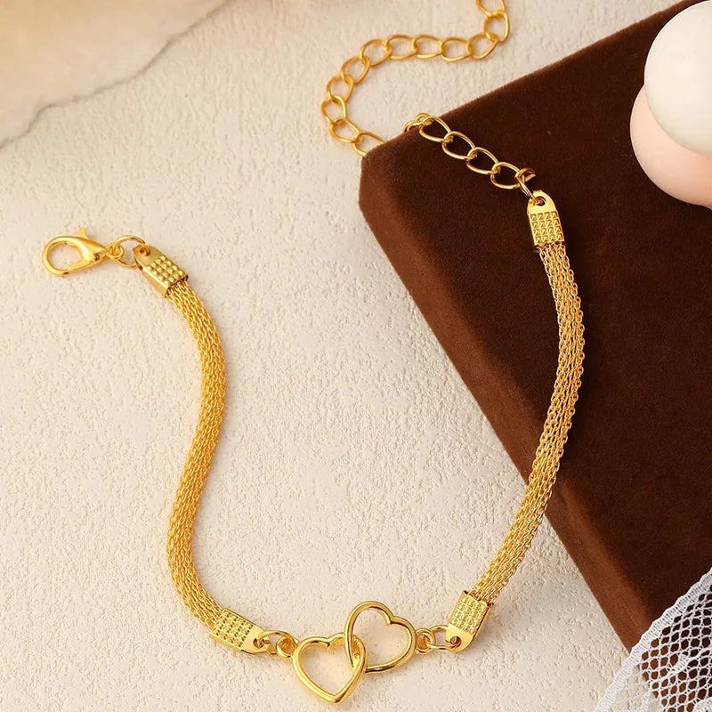 Linked Heart Silver-Tone Anklet