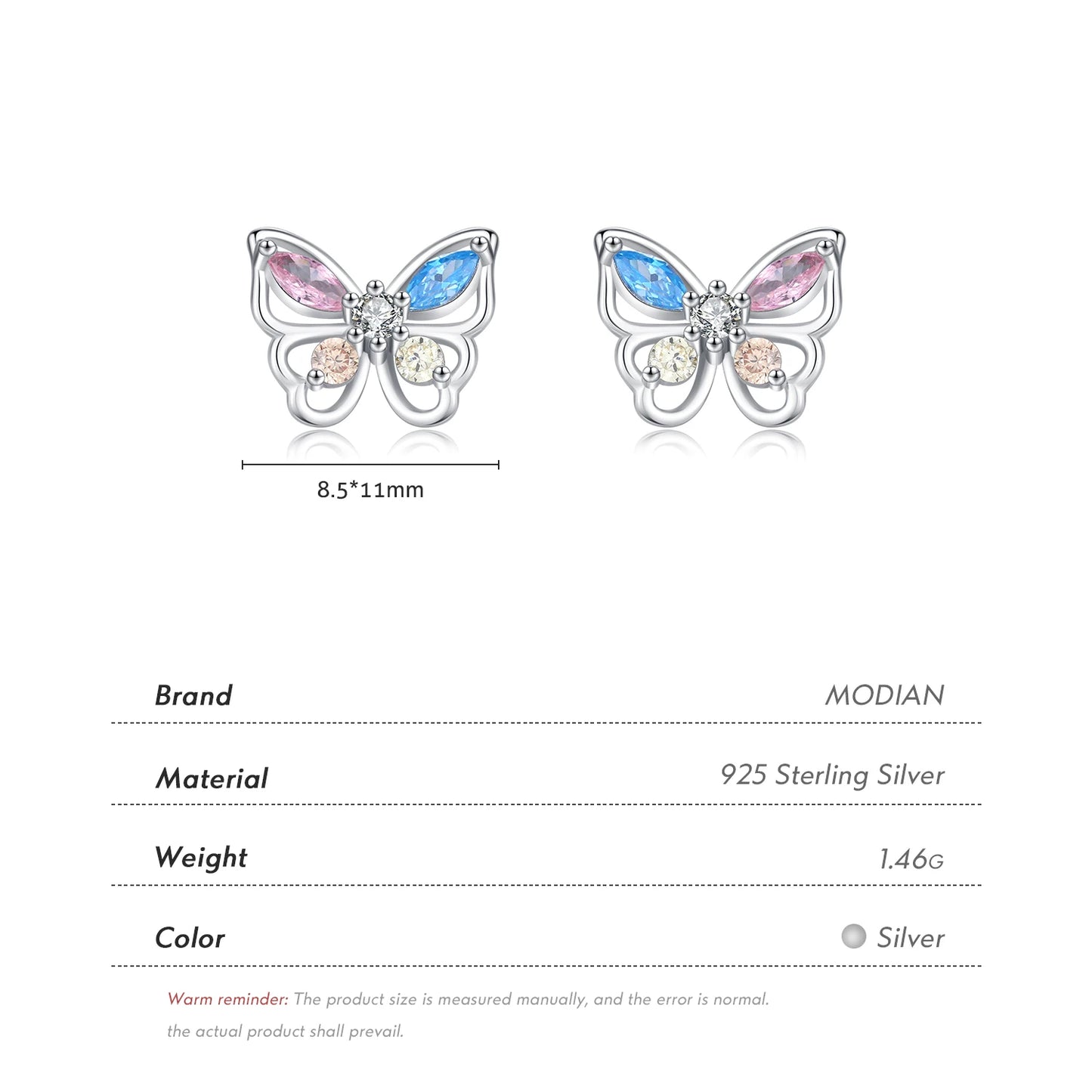 Colorful Butterfly Sterling Silver Stud Earrings