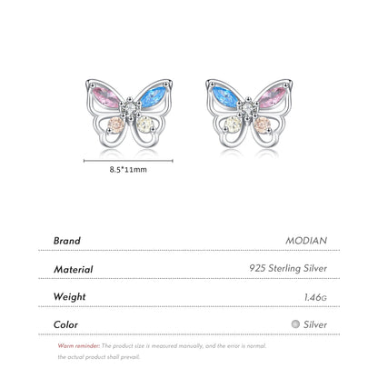Colorful Butterfly Sterling Silver Stud Earrings
