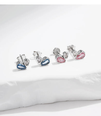 Colorful Heart Sterling Silver Stud Earrings