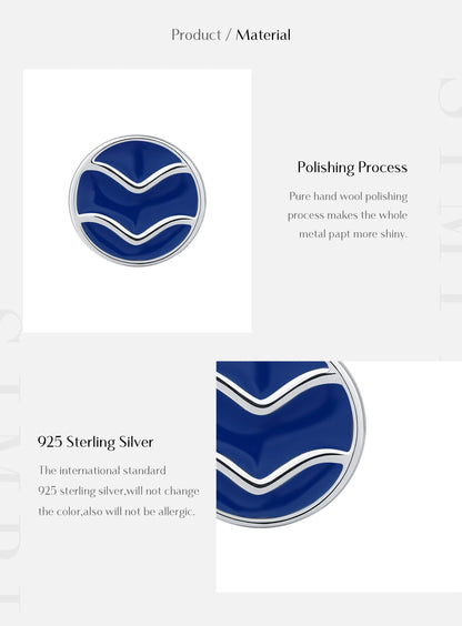 Blue Enamel Ripple Sterling Silver Stud Earrings