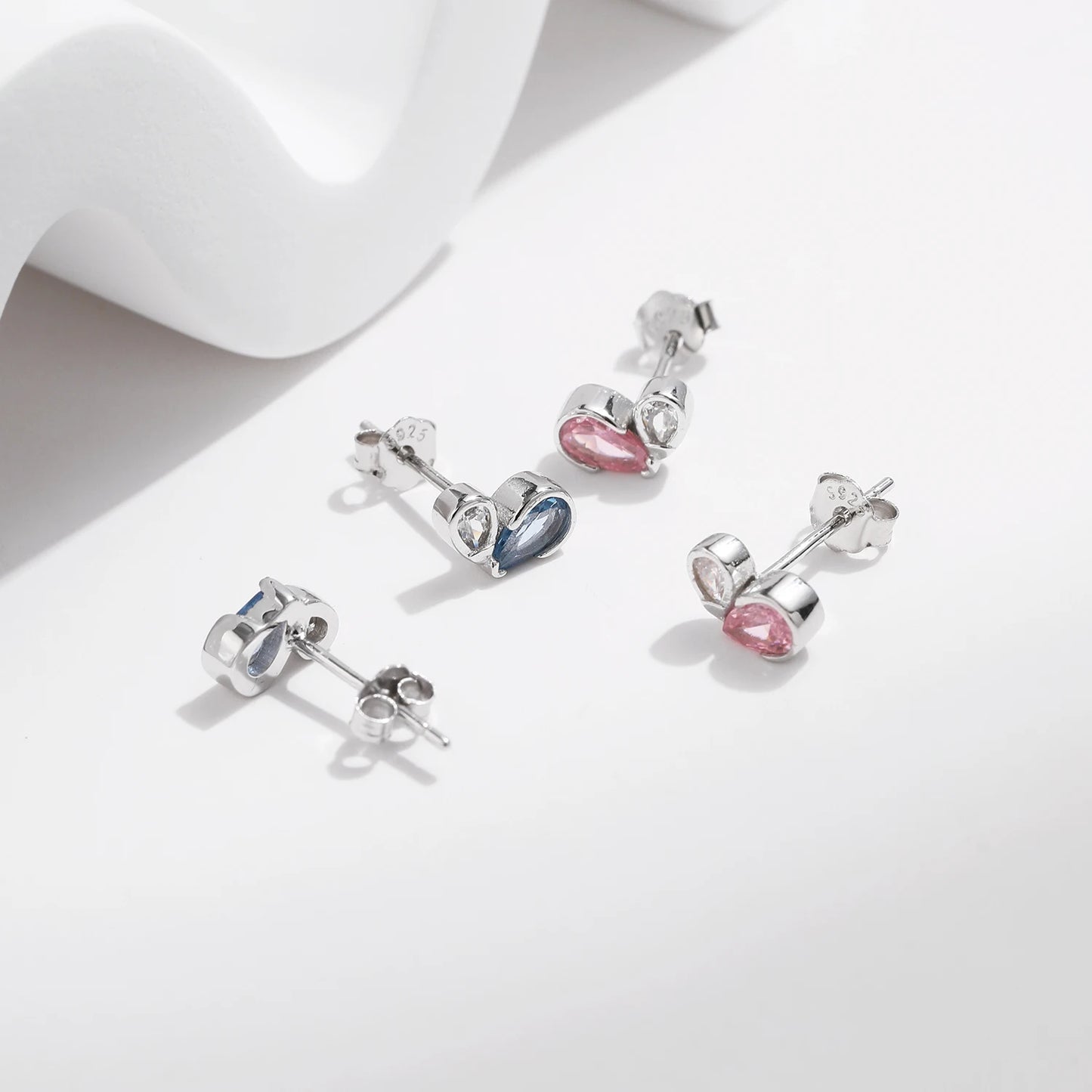 Colorful Heart Sterling Silver Stud Earrings