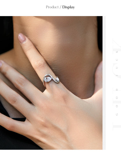 Sculptural Teardrop Zircon Sterling Silver Ring