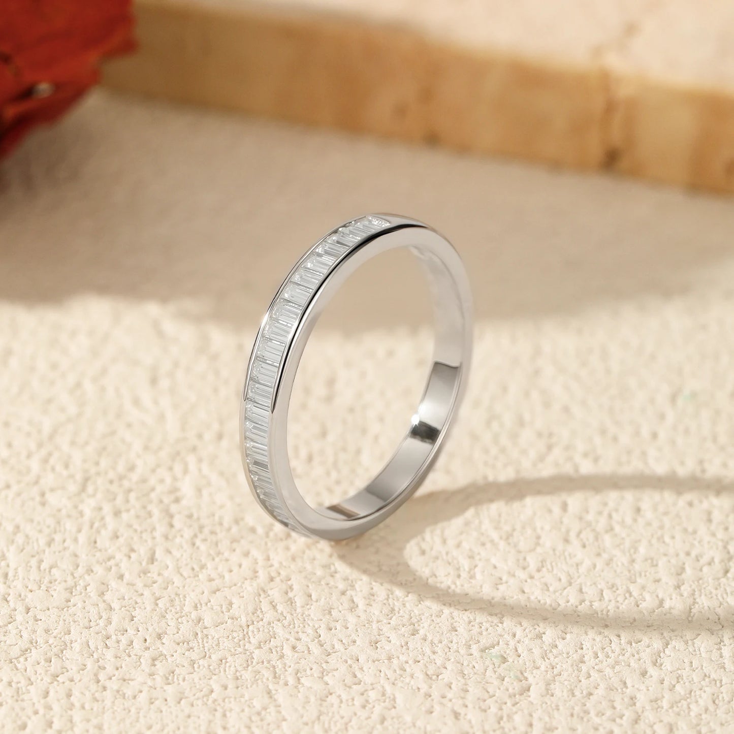 Baguette Moissanite Sterling Silver Eternity Band