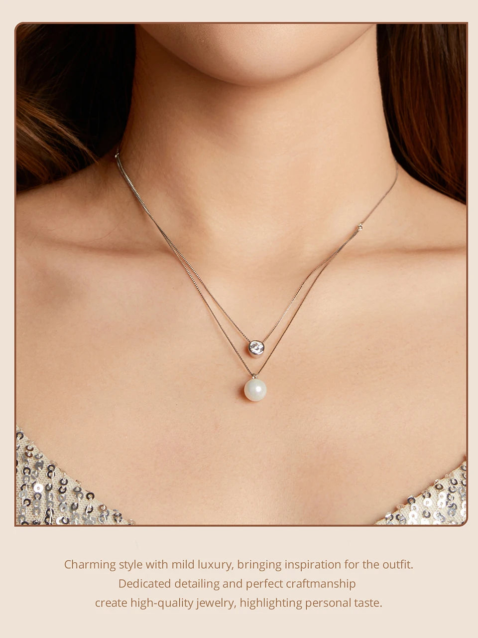 Moissanite & Pearl-Style Layered Sterling Silver Necklace