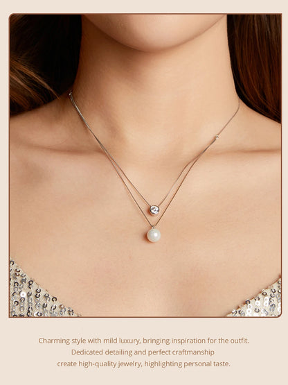 Moissanite & Pearl-Style Layered Sterling Silver Necklace
