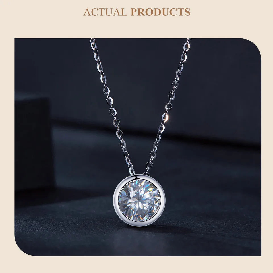 1ct Bezel Moissanite Sterling Silver Pendant Necklace