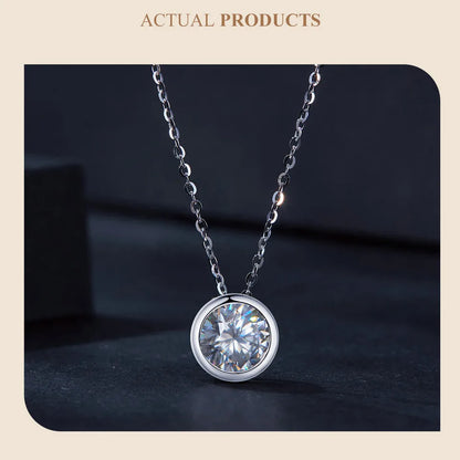 1ct Bezel Moissanite Sterling Silver Pendant Necklace