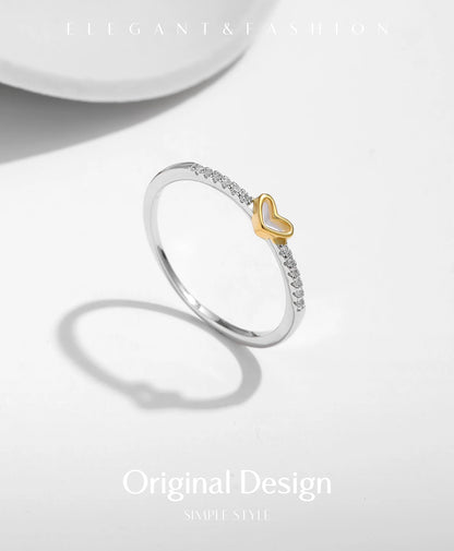 Gold-Tone Heart Pavé Sterling Silver Ring