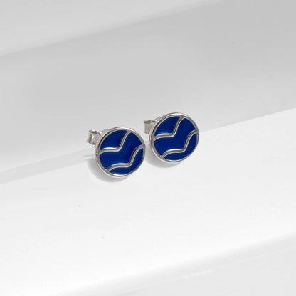 Blue Enamel Ripple Sterling Silver Stud Earrings