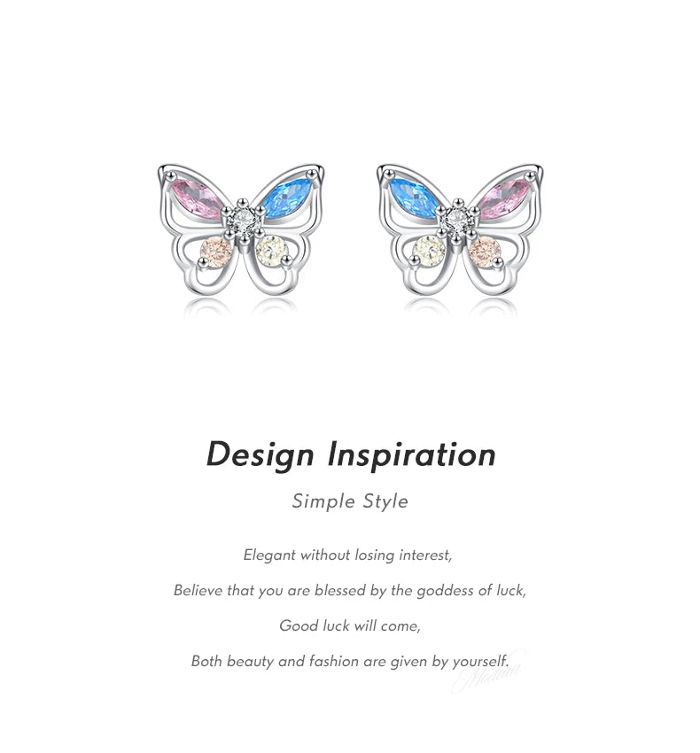 Colorful Butterfly Sterling Silver Stud Earrings
