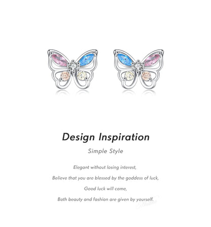 Colorful Butterfly Sterling Silver Stud Earrings
