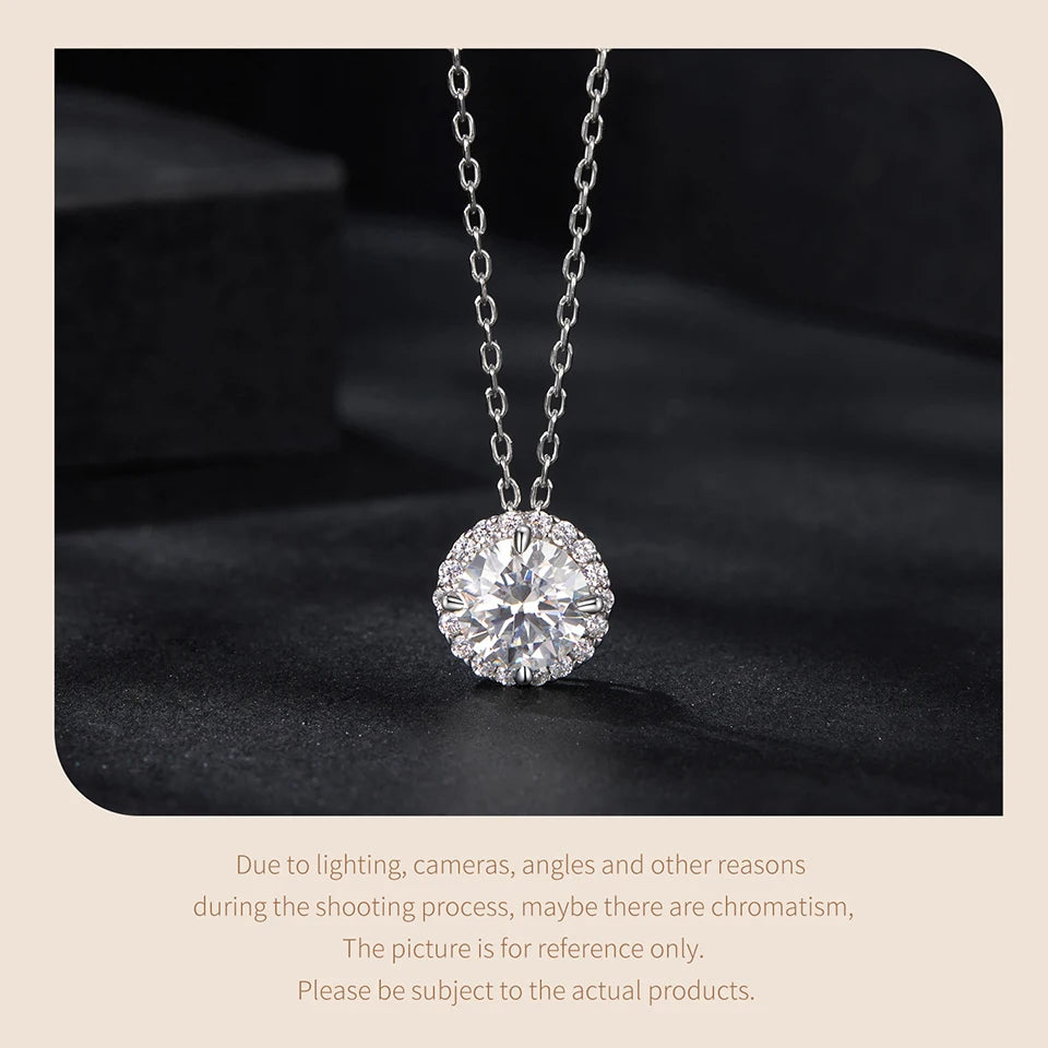 Halo Moissanite Sterling Silver Pendant Necklace