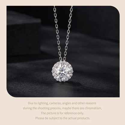 Halo Moissanite Sterling Silver Pendant Necklace