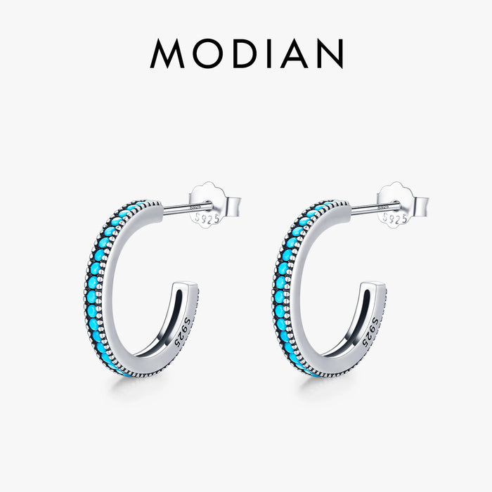 Turquoise Pavé Sterling Silver Hoop Earrings