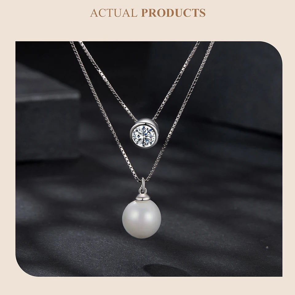 Moissanite & Pearl-Style Layered Sterling Silver Necklace