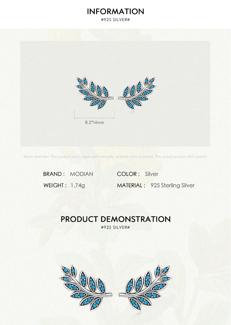 Turquoise Leaf Sterling Silver Stud Earrings