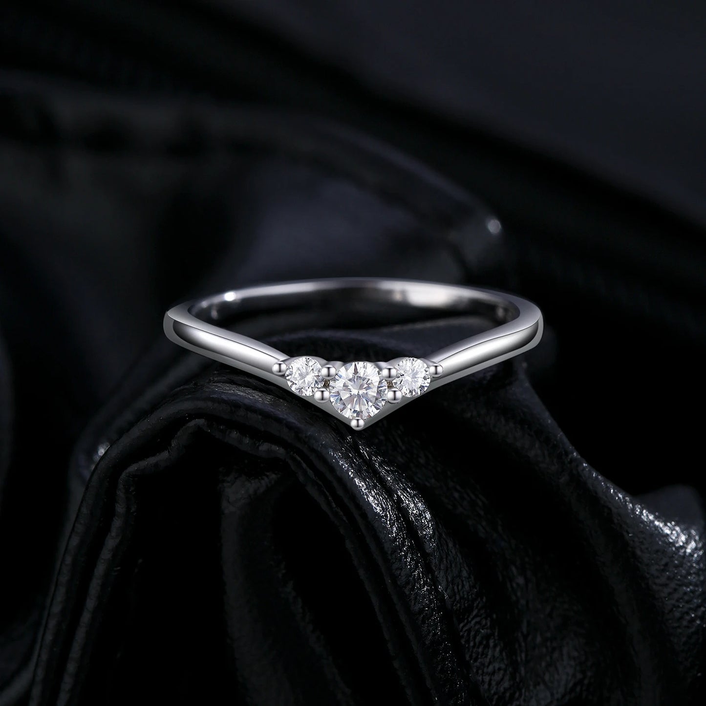 Three-Stone Moissanite Sterling Silver Chevron Ring