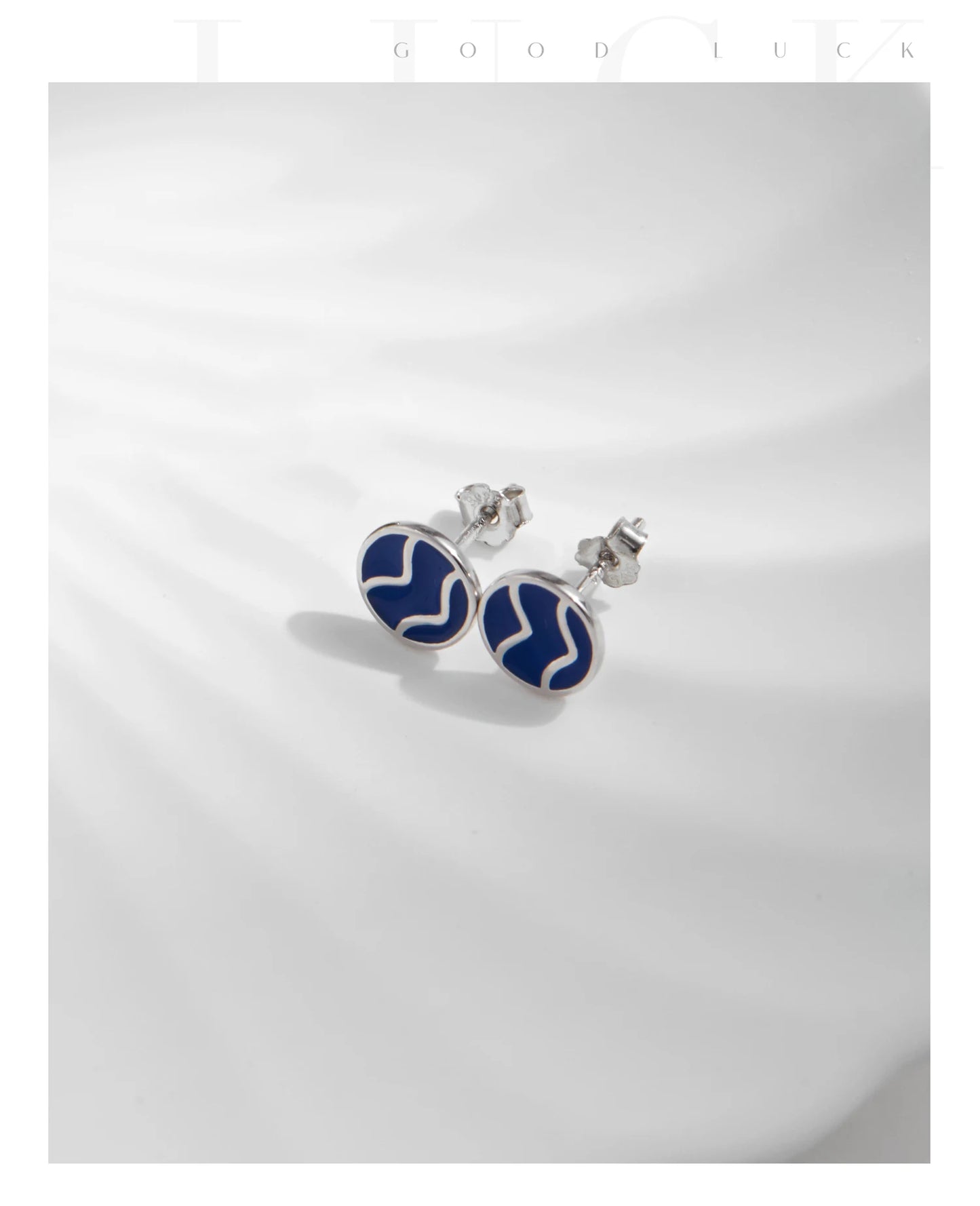 Blue Enamel Ripple Sterling Silver Stud Earrings