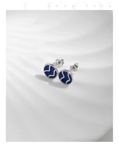 Blue Enamel Ripple Sterling Silver Stud Earrings